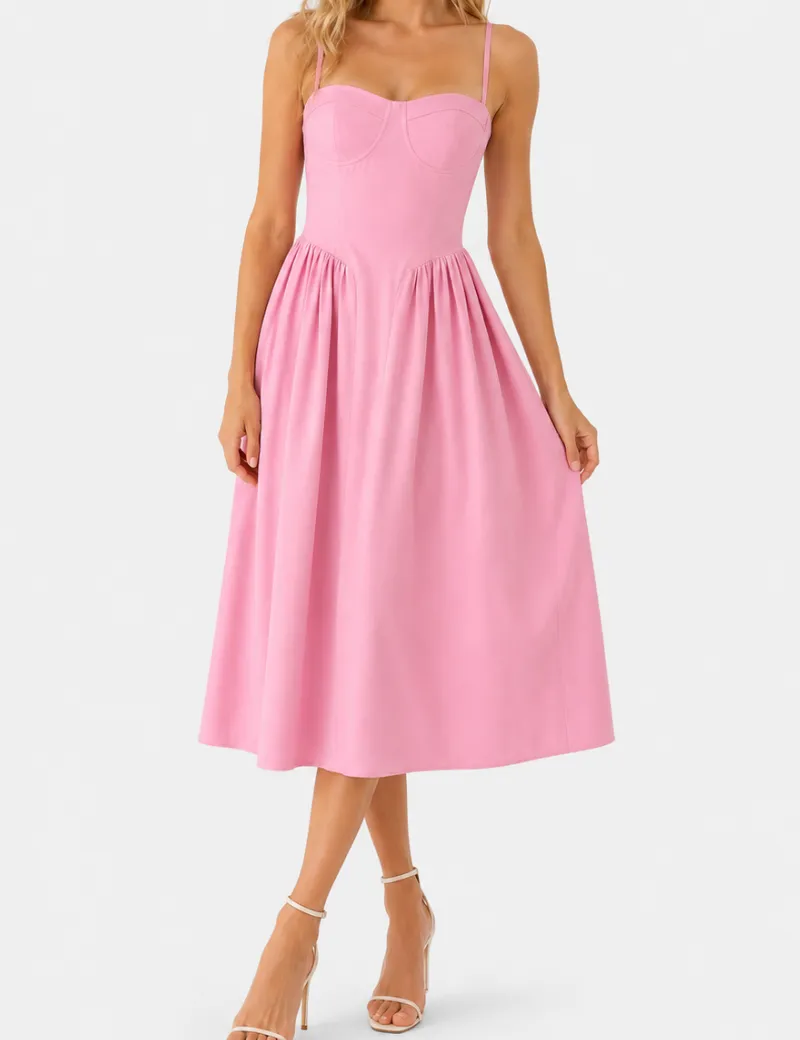 Chic Sweetheart Neck Corset Spaghetti Strap Midi Dress