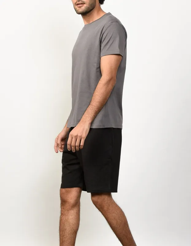 Gray Vintage-Wash Cotton Crew Neck T-Shirt