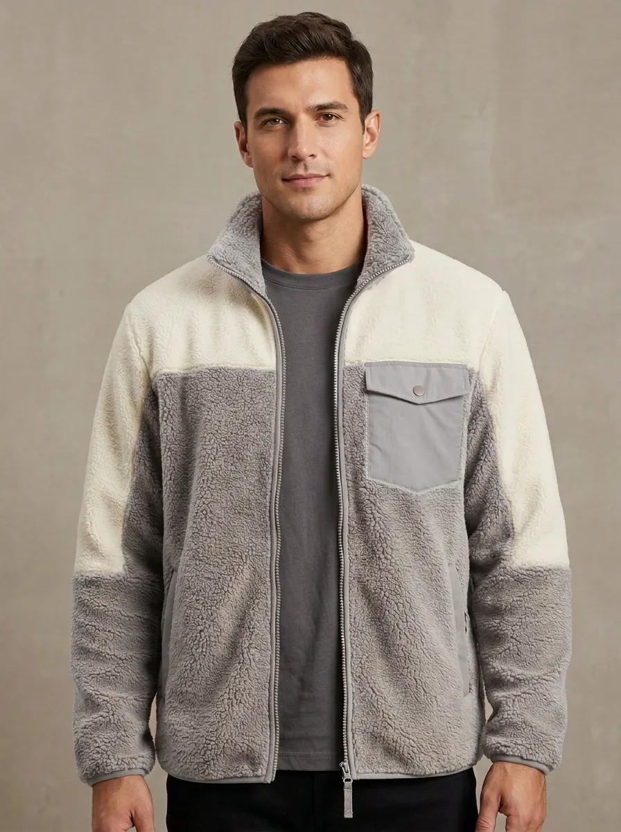 Colorblock Patchwork Sherpa Fleece Jacket
