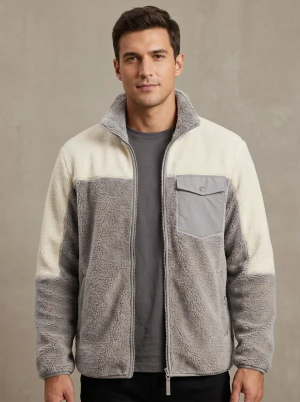 Colorblock Patchwork Sherpa Fleece Jacket