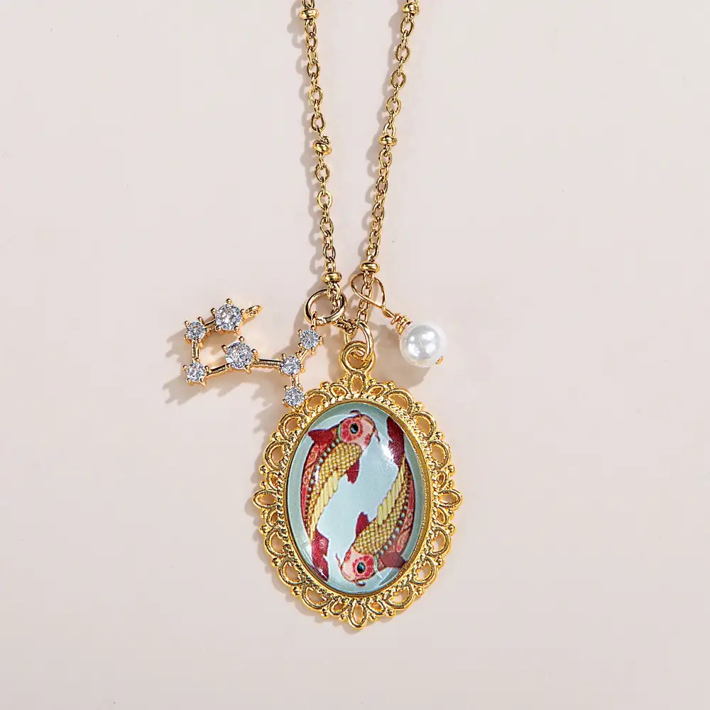 Pearl Cabochon Fish Pendant Necklace