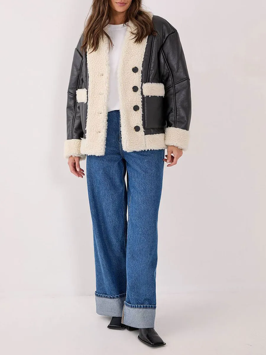 Women'S Vintage Leather & Shearling Cropped Jacket