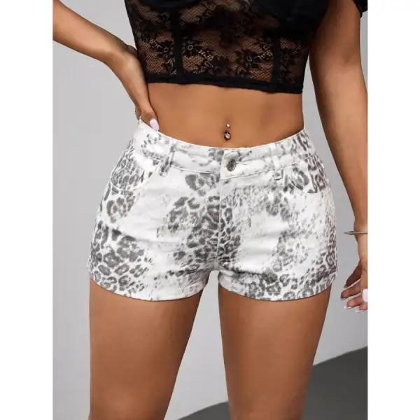 Leopard Print Denim Shorts