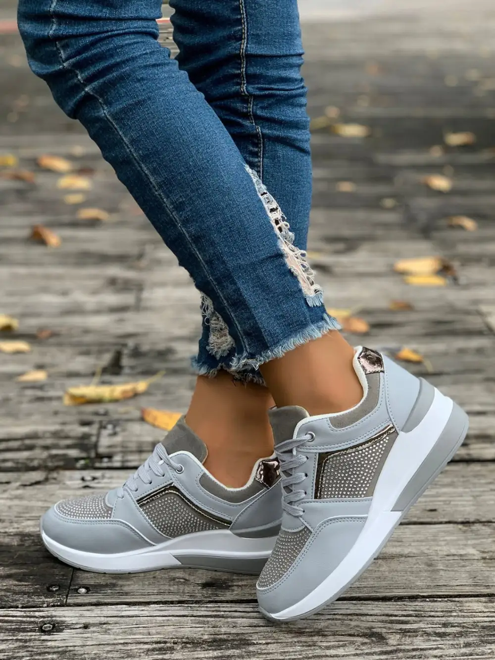 Rhinestone Wedge Sneakers