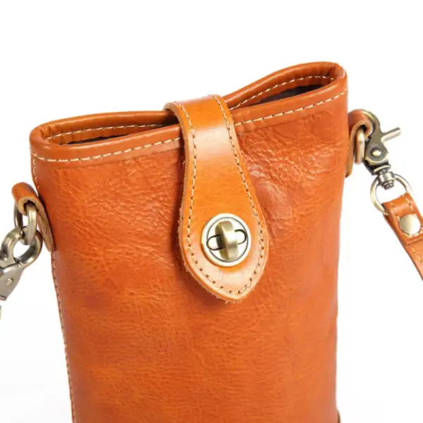 Turn-Lock Leather Phone Crossbody Bag