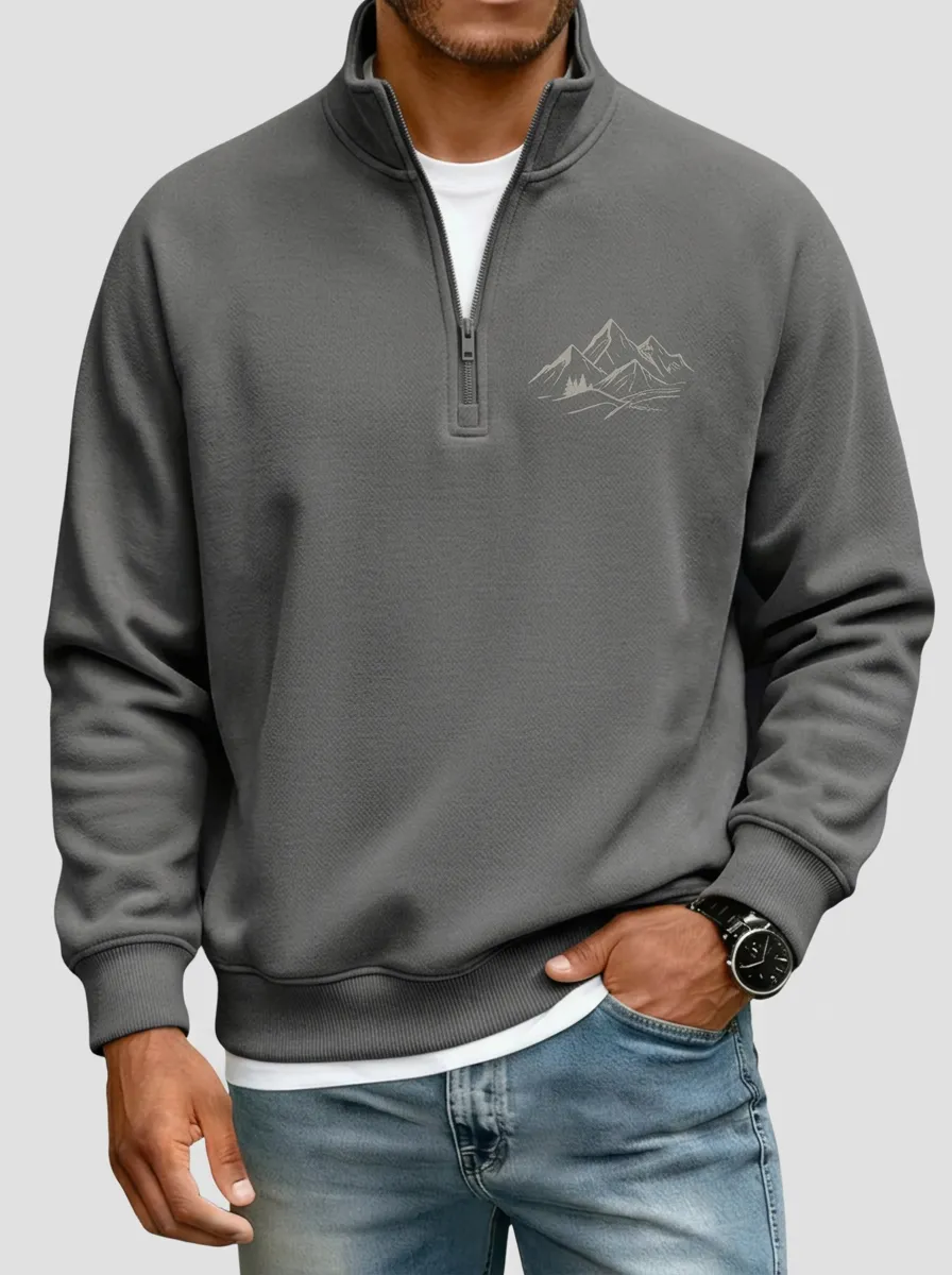 Men's Nature Mountain Graphic Quarter-Zip-Neck Sweatshirt