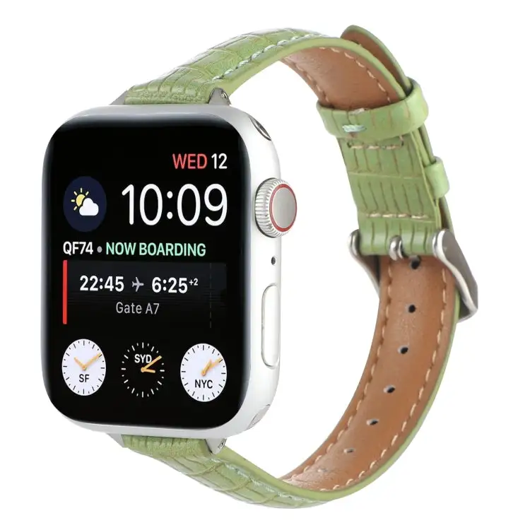 Slim Crocodile Leather Watch Band for Watch Series 3 42 mm - Light Green
