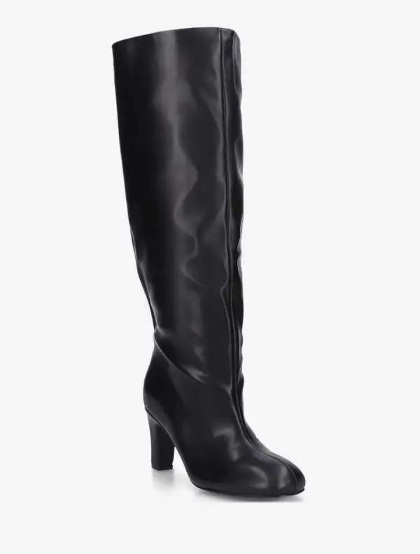 Classic Contemporary Block Heel Faux Leather Knee High Boots