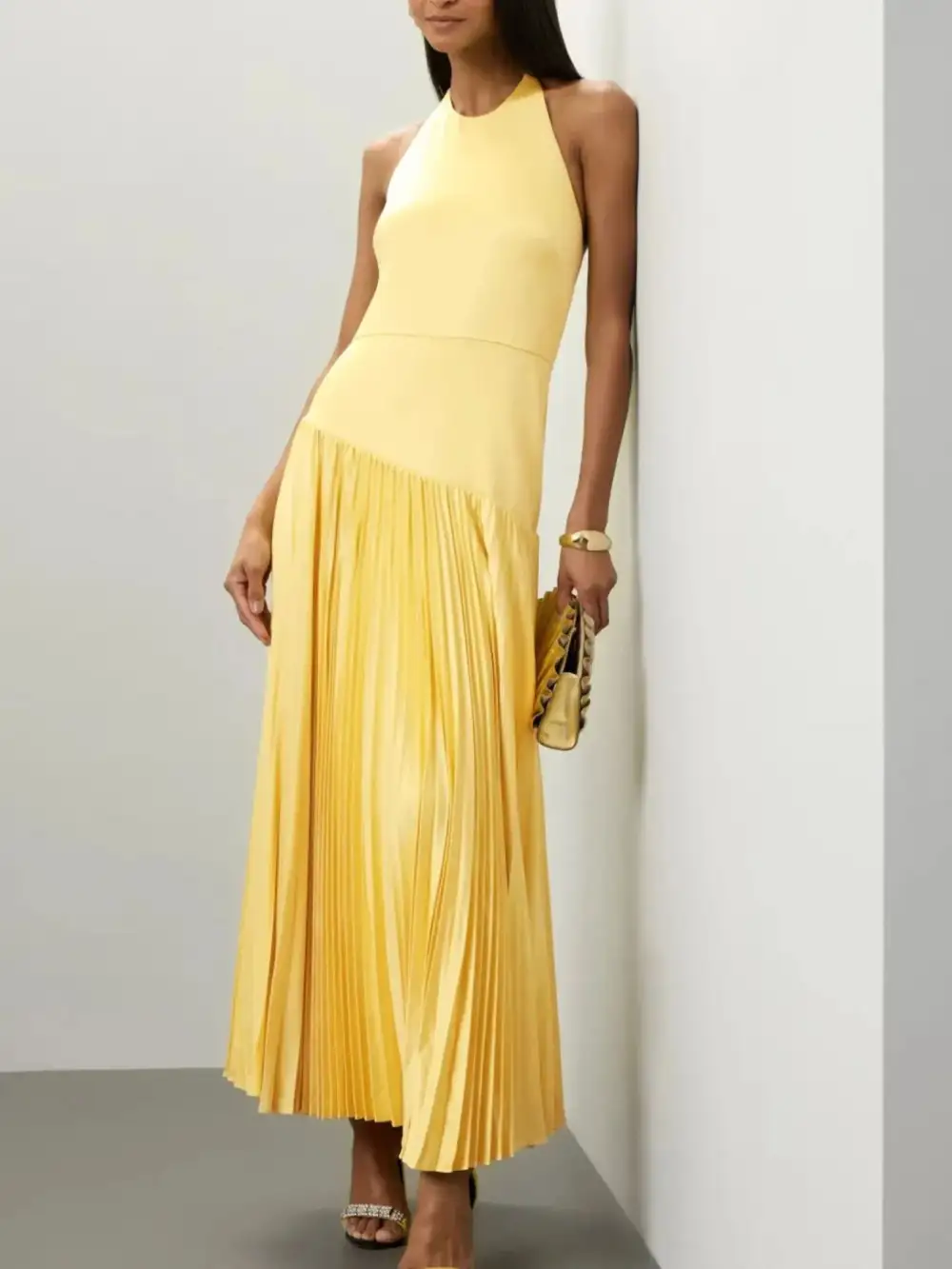 Pleated Halter Cotton Maxi Dress
