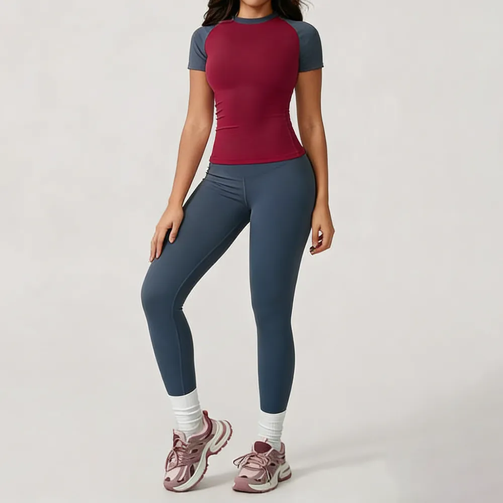 Women's Raglan Sleeve Color Block Fitted Top & Leggings Set