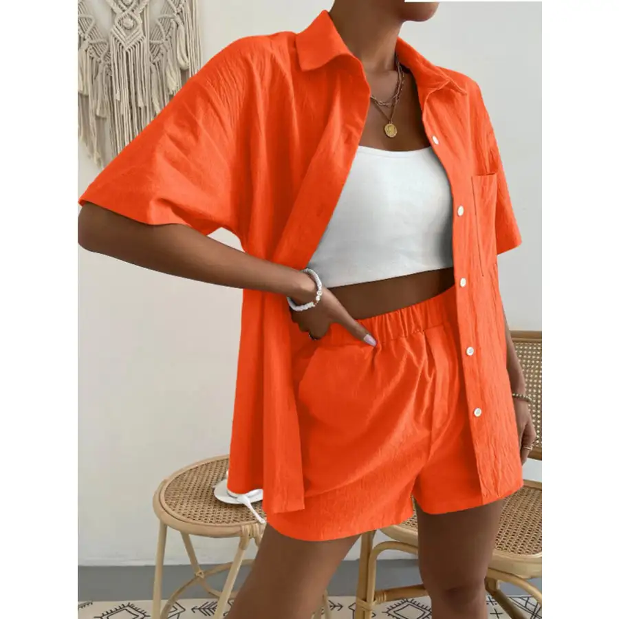 Button Up Short Sleeve Shirt and Shorts Set