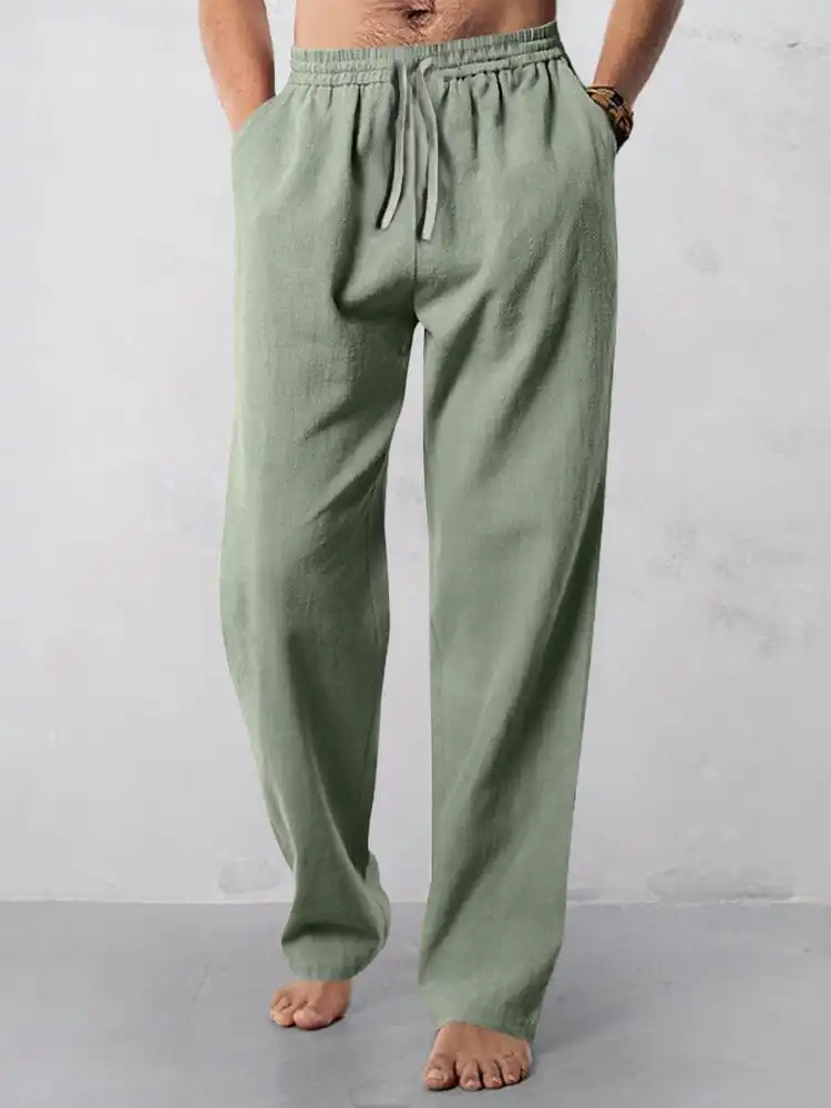 Casual Straight Leg Cotton Linen Pants