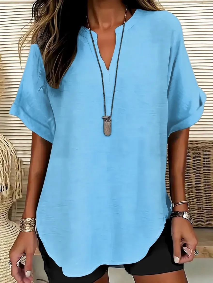Women's Solid Color Short-Sleeve Shirt