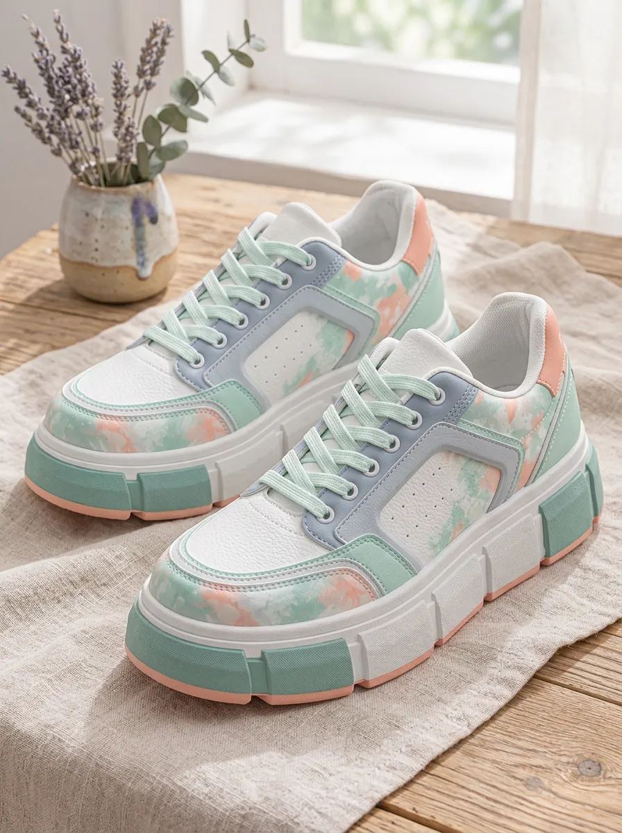 Women's Free-Spirit Pastel Tie-Dye Pattern Skate Shoes