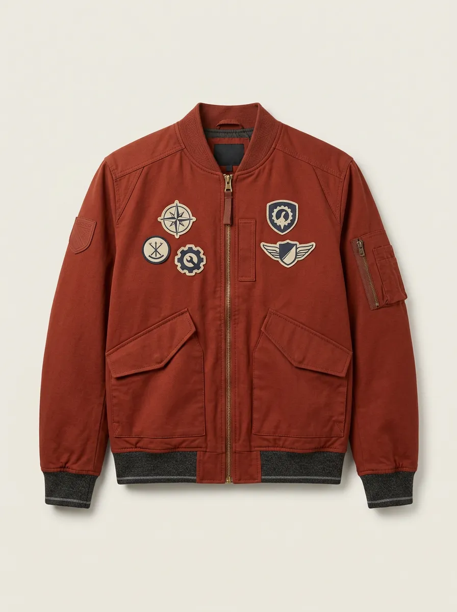 Men's Aviation Enthusiast Compass Badge Printed Bomber Jacket