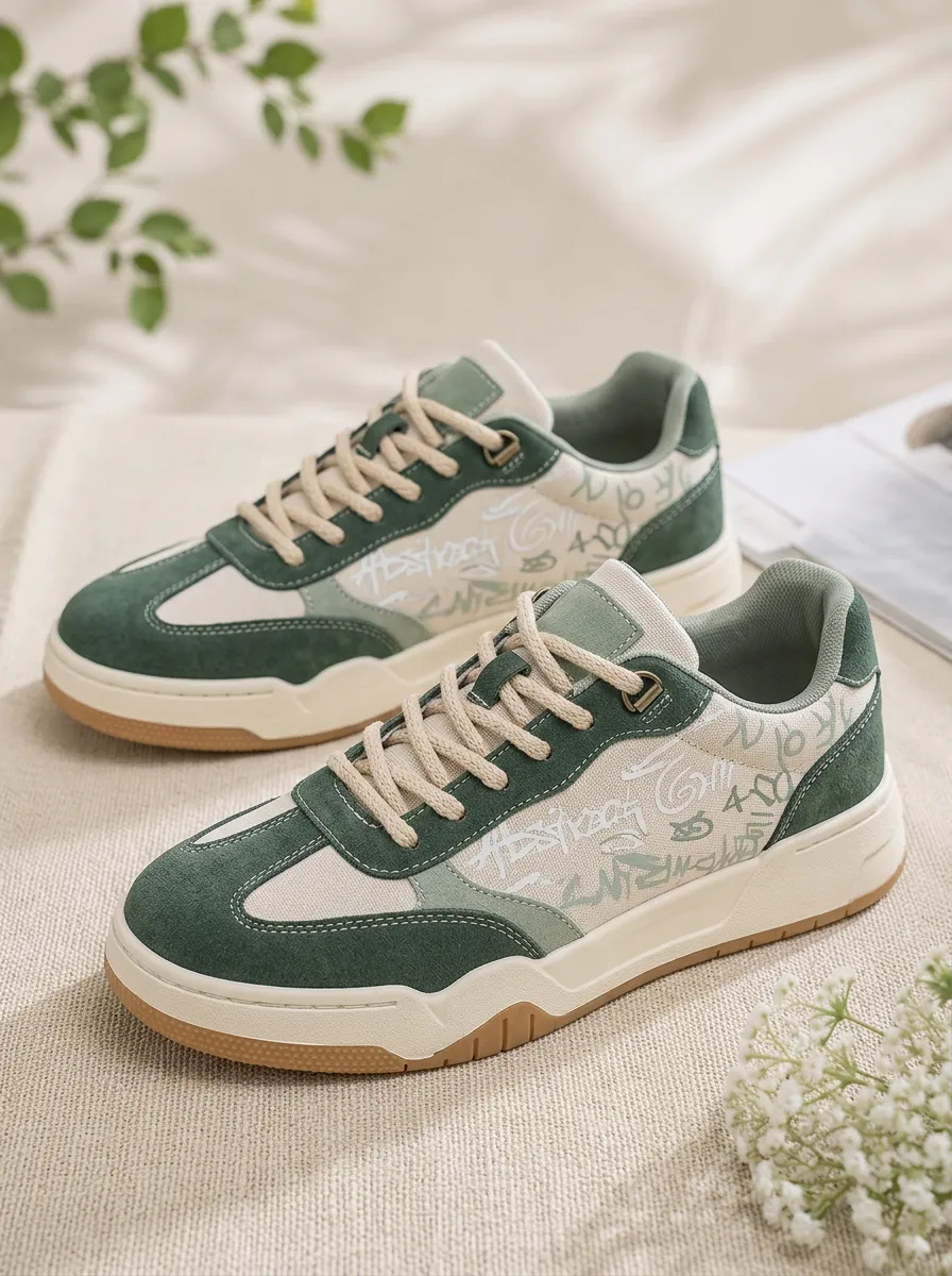 Men's Youthful Streetwear Graffiti Patterned Skate Inspired Skate Shoes