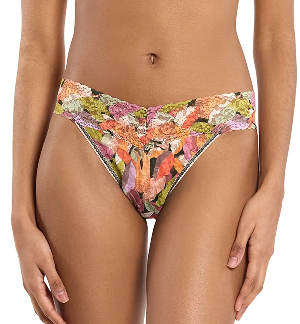Casual Mid-Rise Stretch-Lace Floral Thong Panty