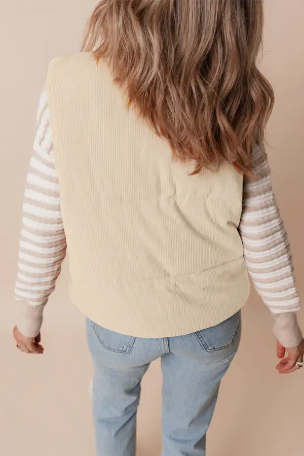 Corduroy Stand Collar Zip Puffer Vest