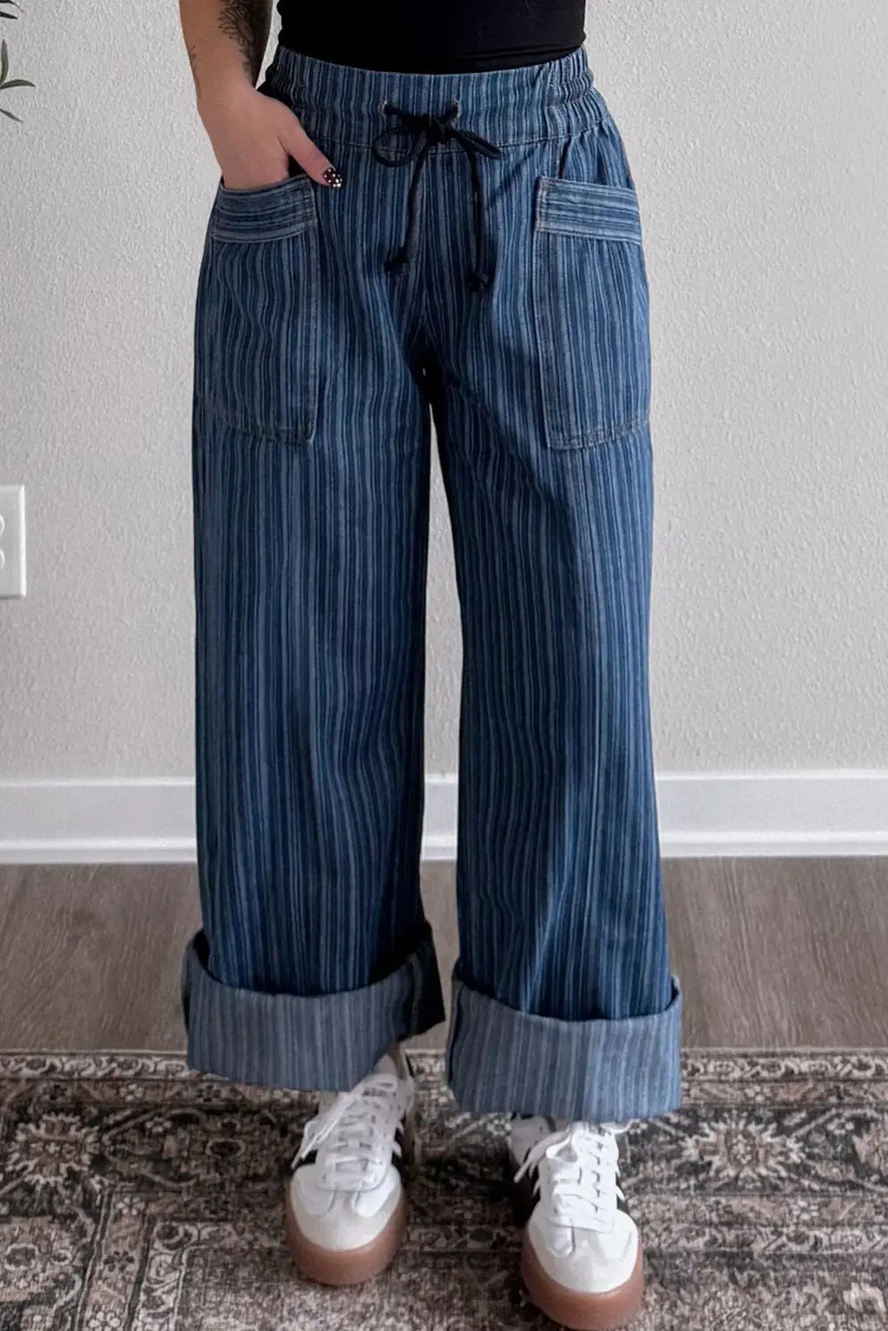 Loose Fit Drawstring Denim Jeans