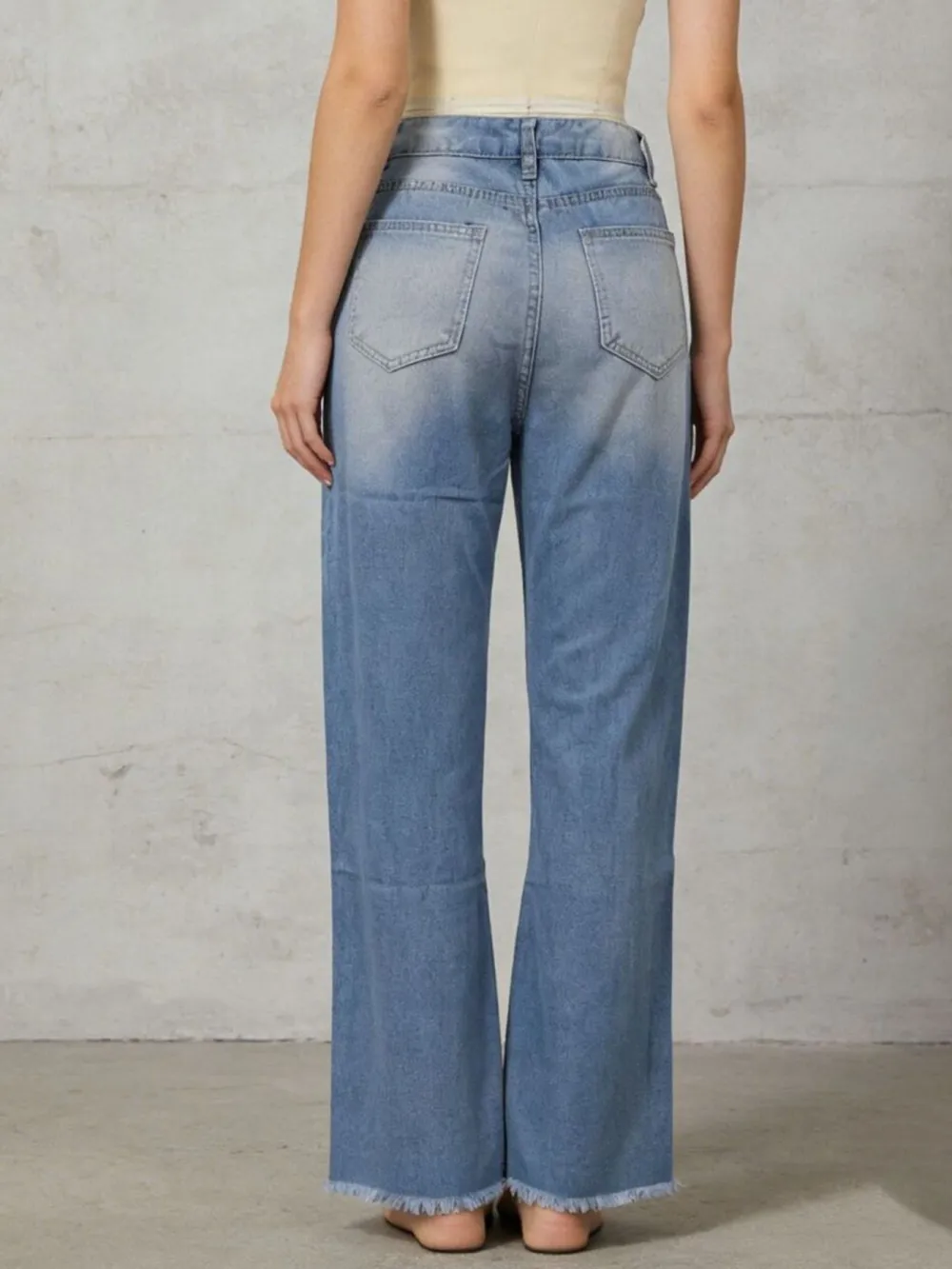 Flare Leg Raw Hem Distressed Denim Jeans