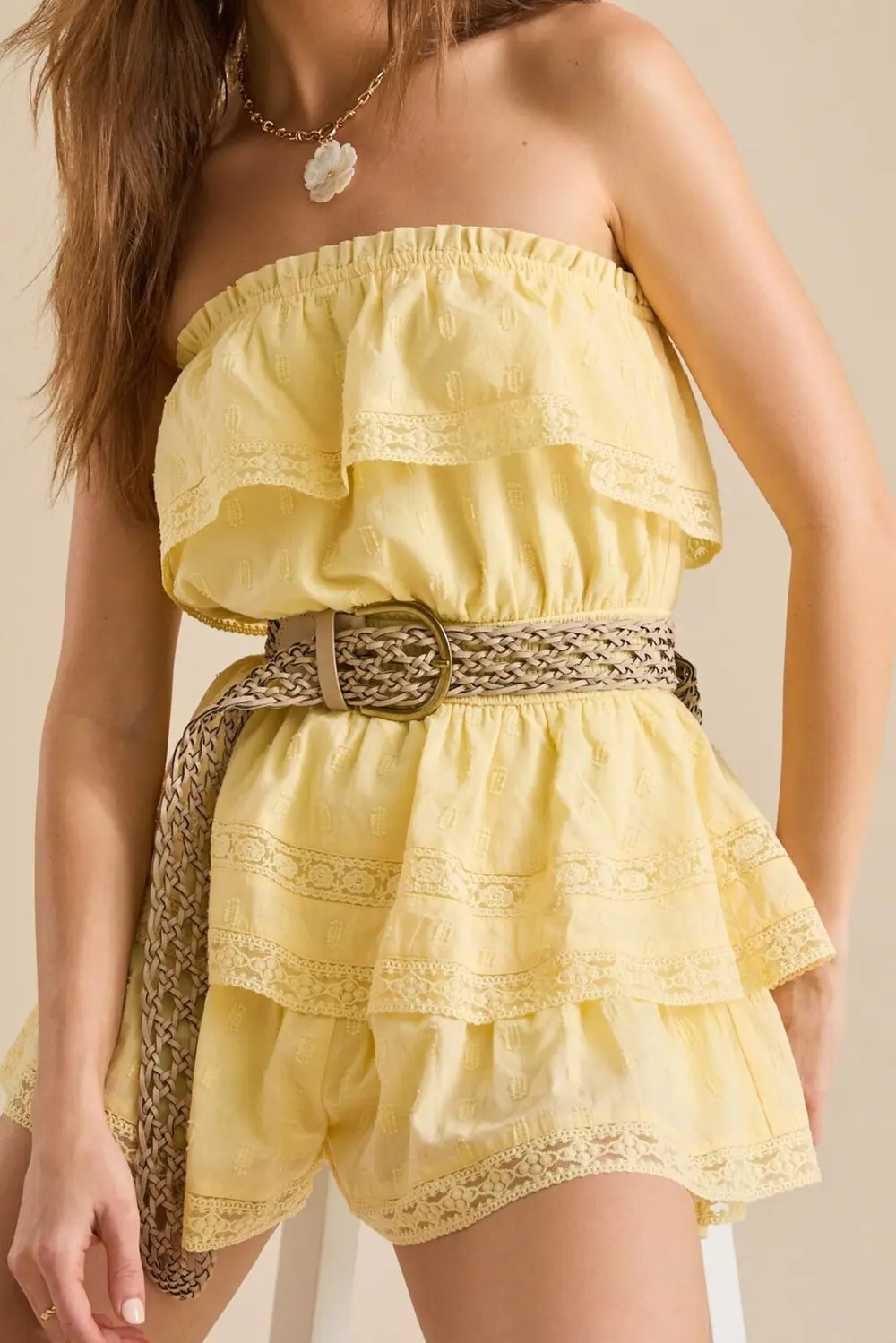 Yellow Strapless Romper