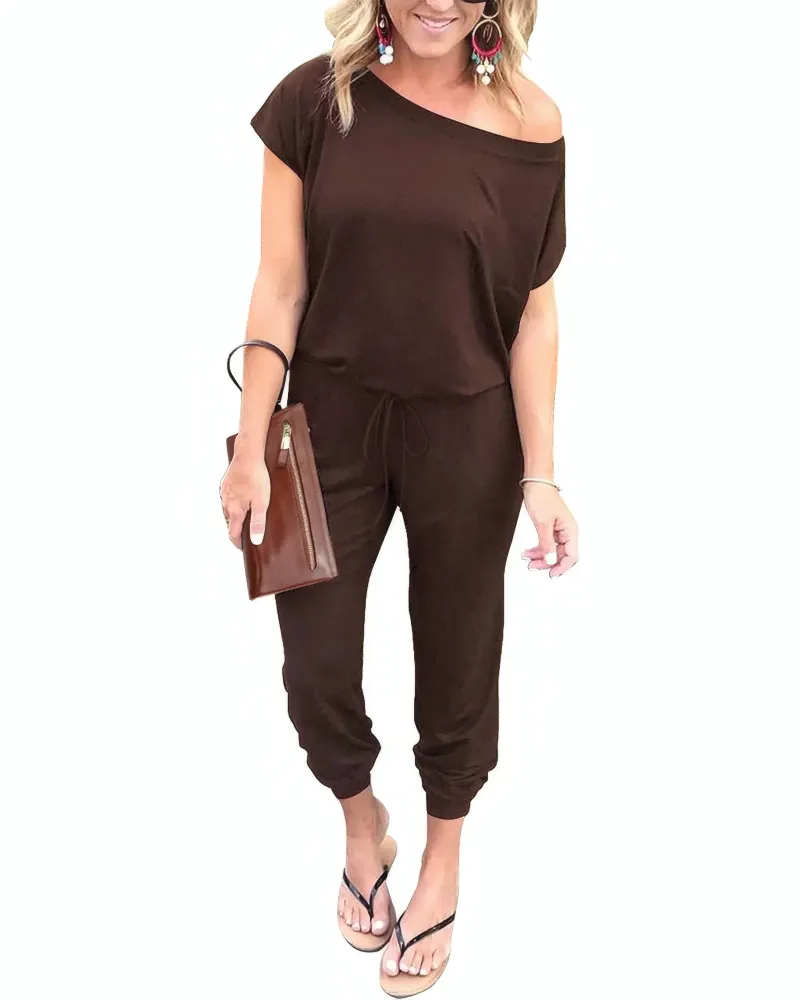 Off Shoulder Belted Jumpsuit