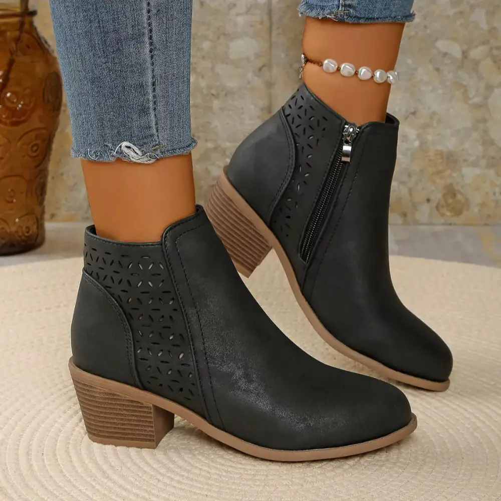 Casual Point Toe Block Heels Boots