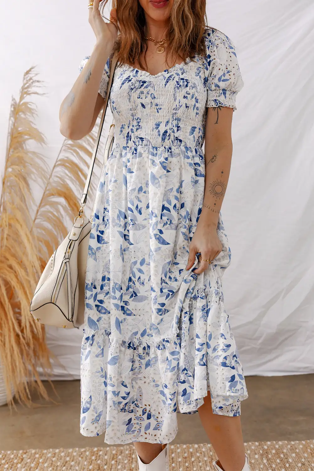 Floral Tiered Smocked Midi Dress