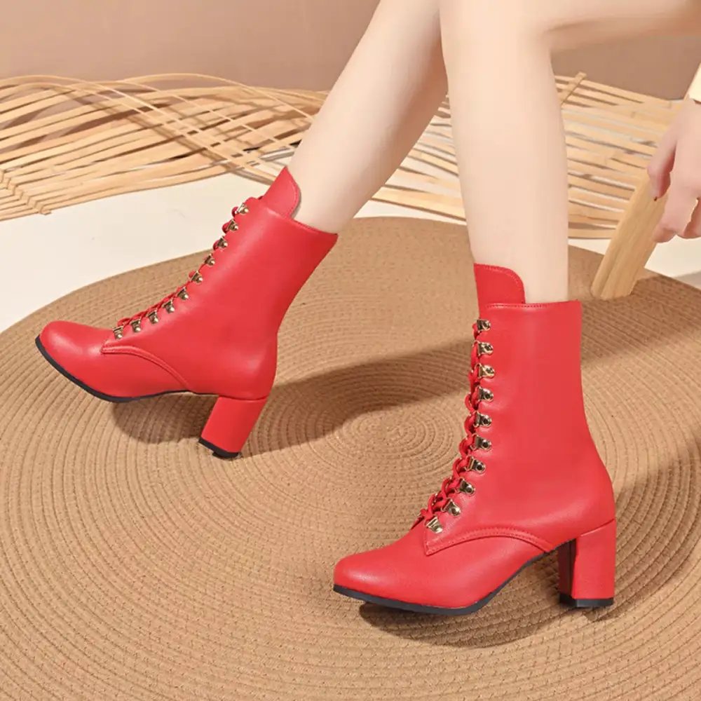Lace Up Boots with Block Heel