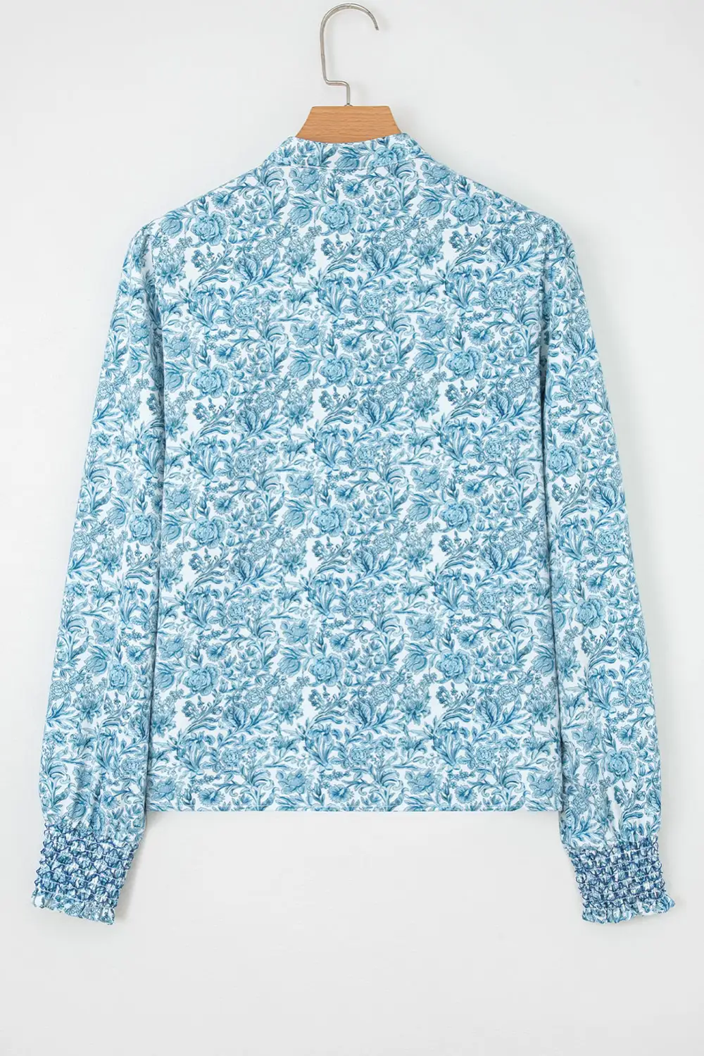 Sky Blue All Over Floral Puff Sleeve Shirt