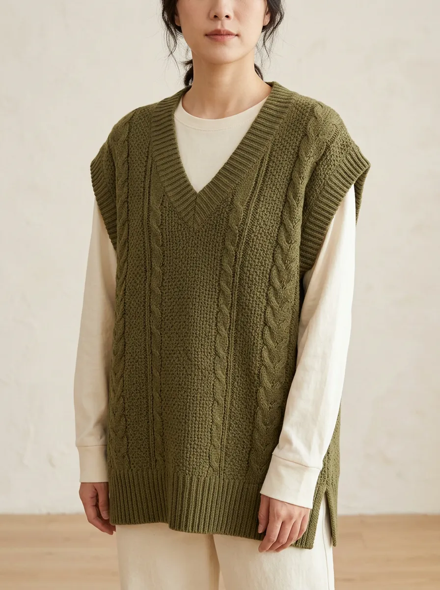 Casual Cable Vneck Sweater Vest