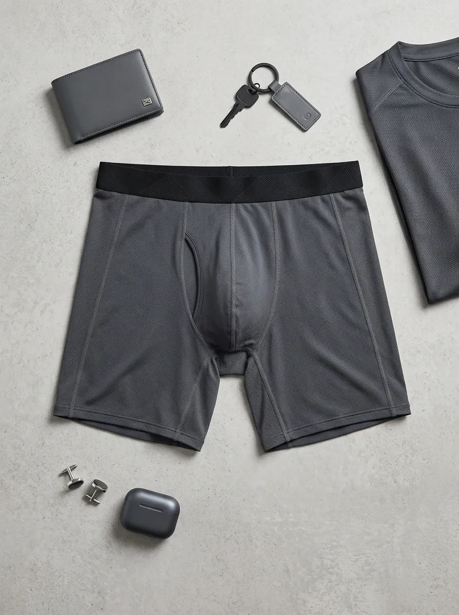 Athletic Solid Grey Printed Boxer Briefs