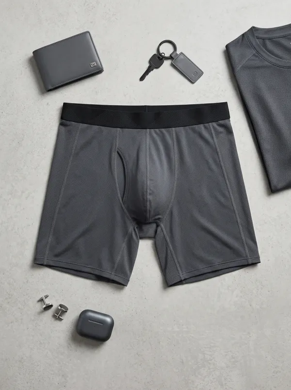 Athletic Solid Grey Printed Boxer Briefs