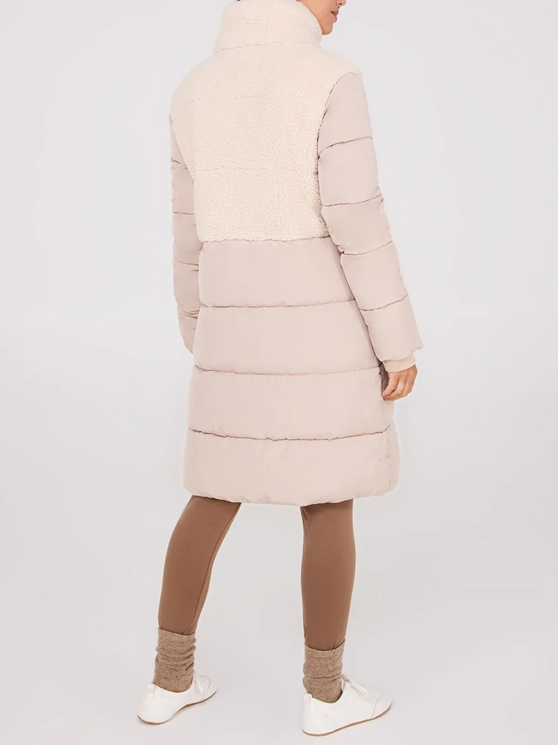 Beige Short Shearling Puffer Jacket