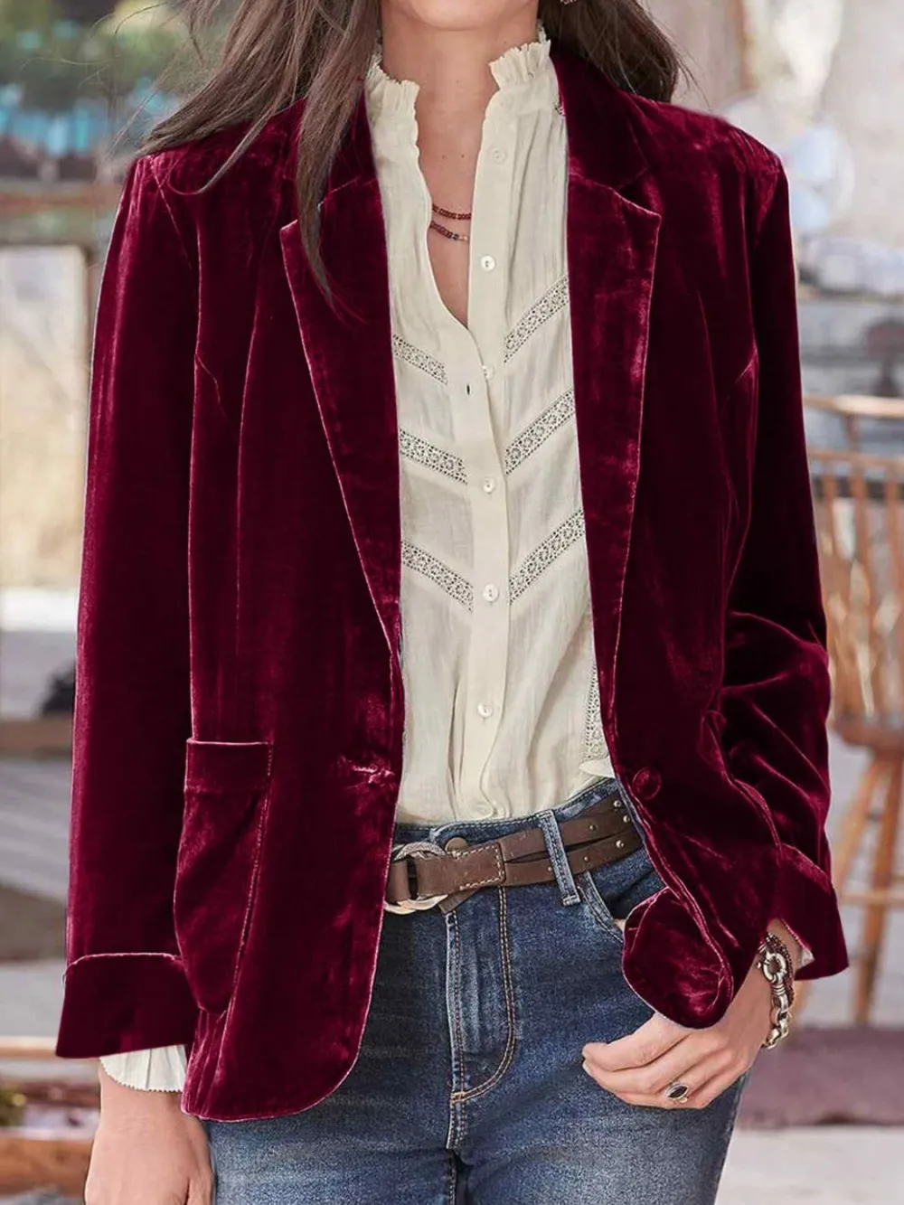 Refined Button-Up Lapel-Collar Blazer