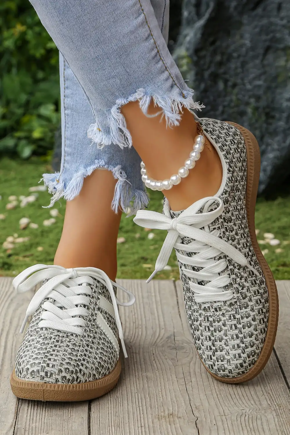 Detailed Leopard Leather Colorblock Lace-Up Casual Sneakers