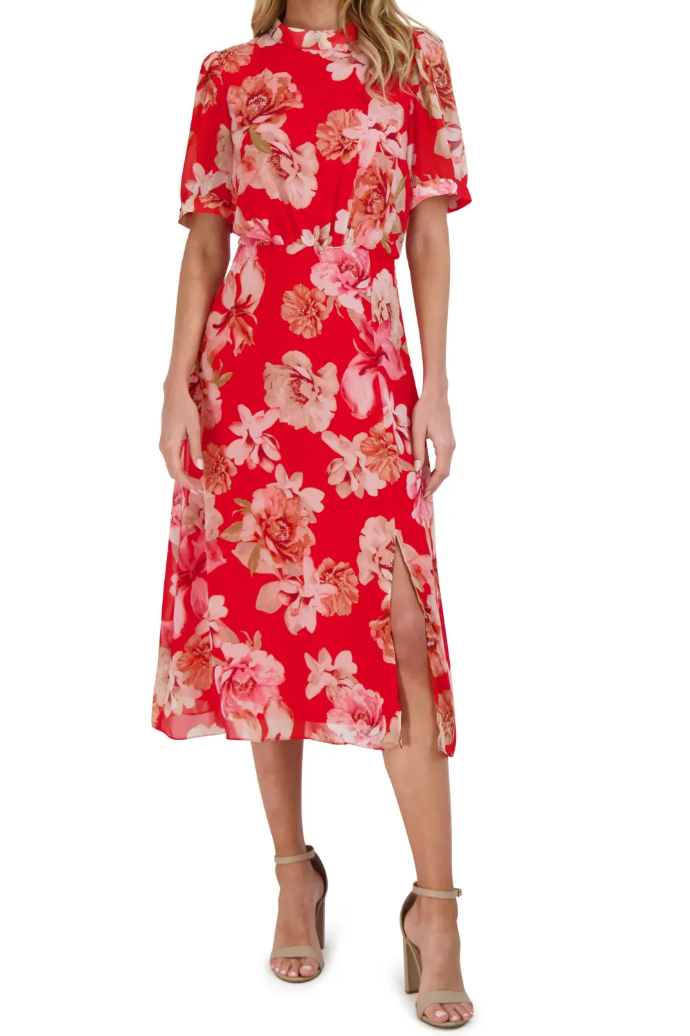 Balloon Sleeve Mock Neck Dress