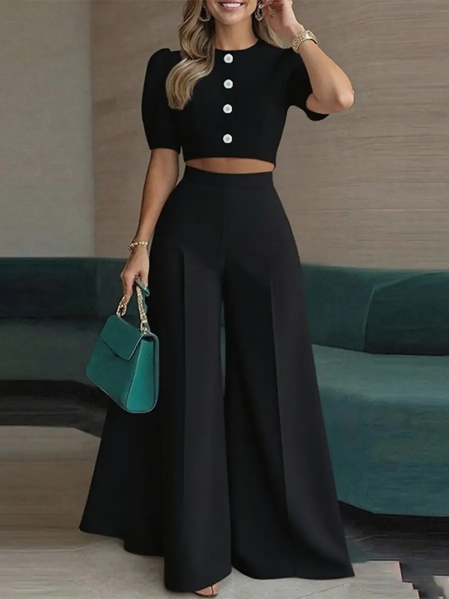 High Waist Relaxed Blouse And Pants Set