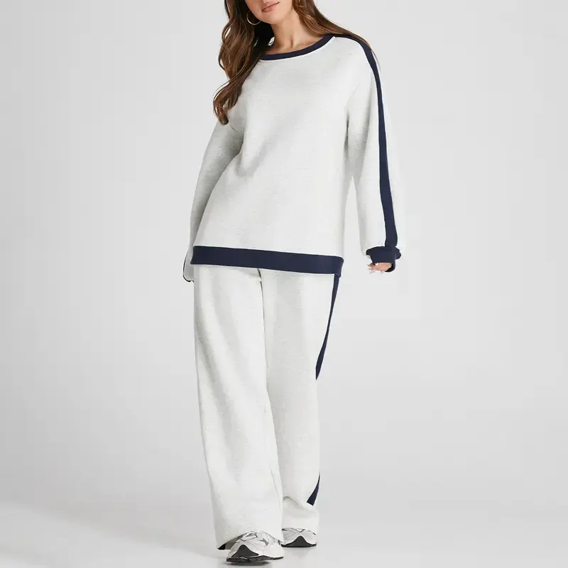 Women's 2 Piece Outfit Fleece Sweatsuit Casual Lounge Matching Sets Crewneck Loose Fit Cozy Sweatshirt & Straight Leg Sweatpants Womenswear Clothes Chic
