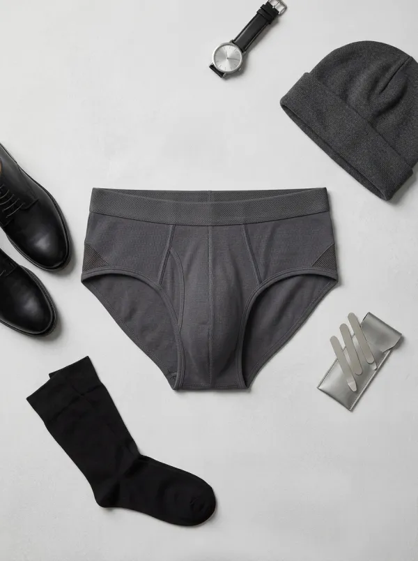 Men's Charcoal Grey Ribbed Cotton Printed Briefs
