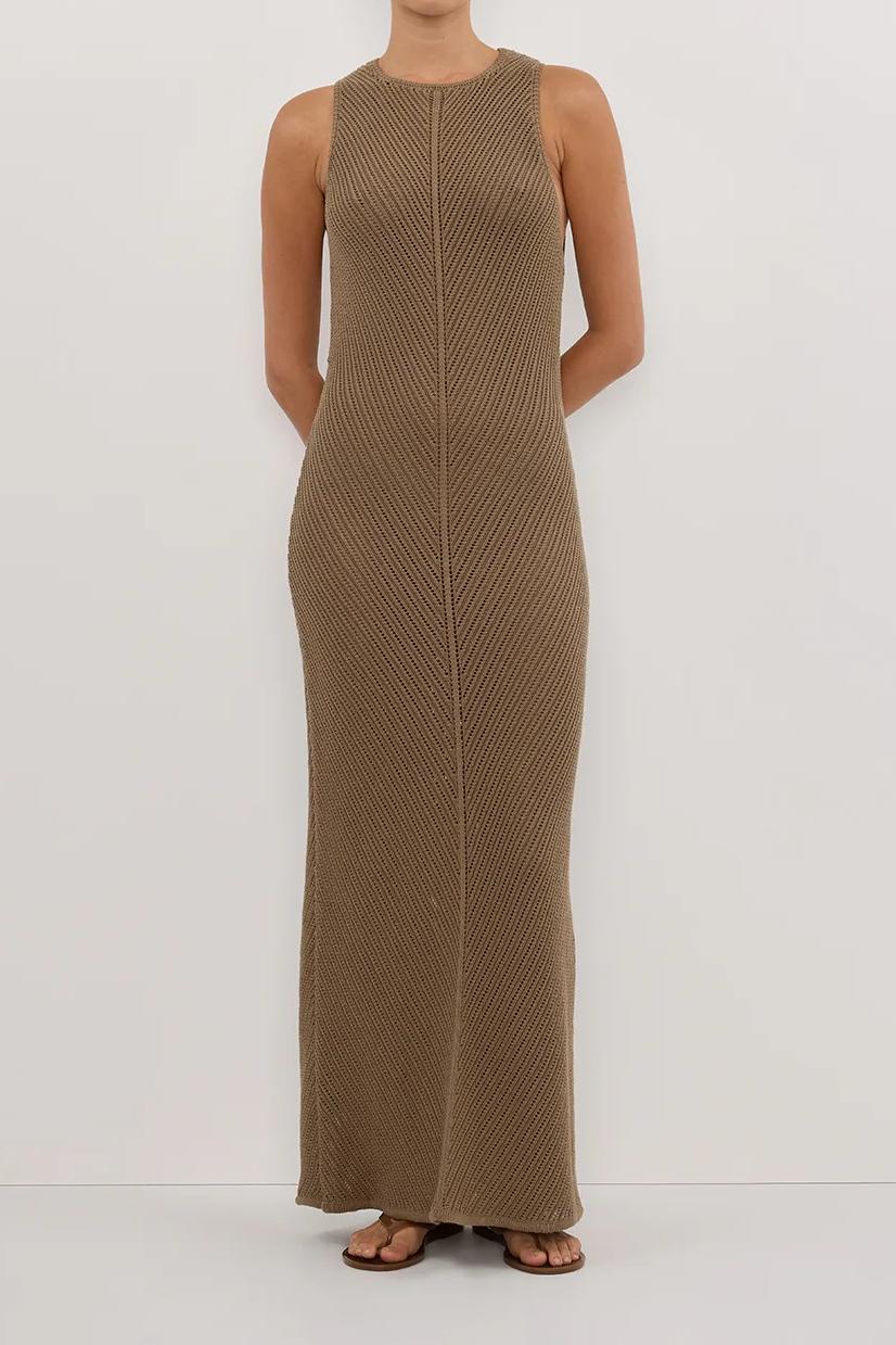 OLIVE CROCHET KNIT MAXI DRESS