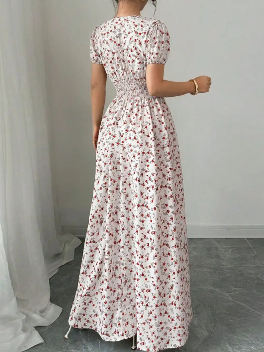 Finish Floral Printed V Neck Maxi Dress