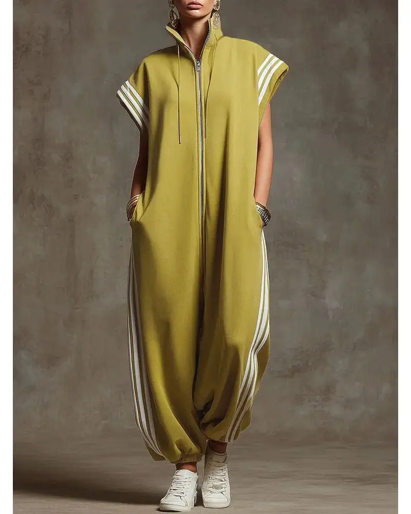Zip Front Pocketed Jumpsuit