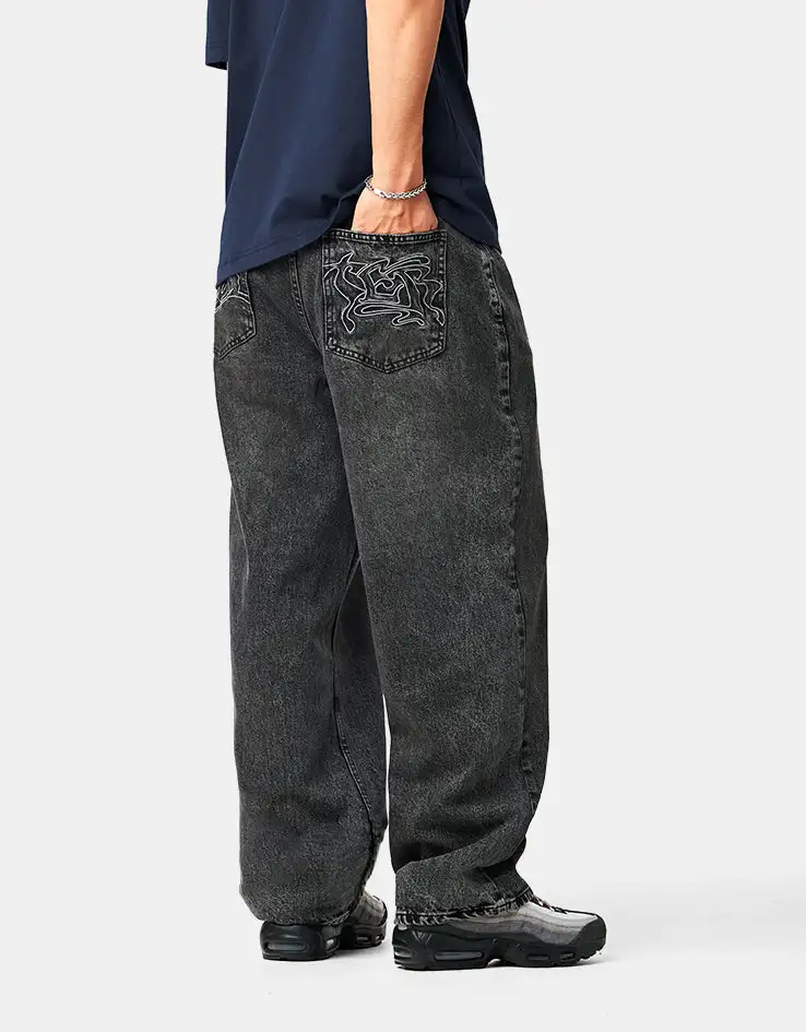 Men's Streak Wash Baggy Stretch Jeans