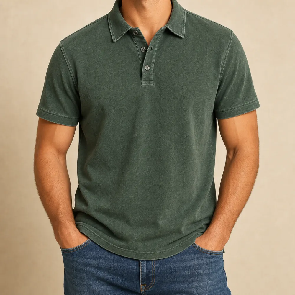 Men’s Vintage Wash No-Pocket Polo Shirt