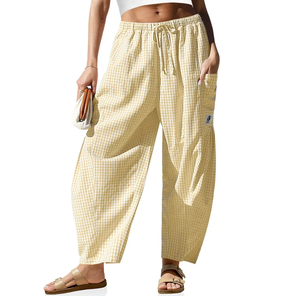 Women's Wide Leg Gingham Striped Plaid Pants