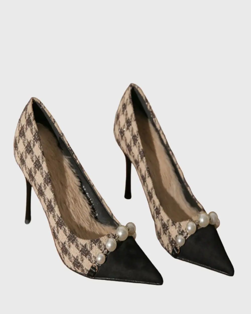 Pearl Chain Houndstooth Splicing Pumps
