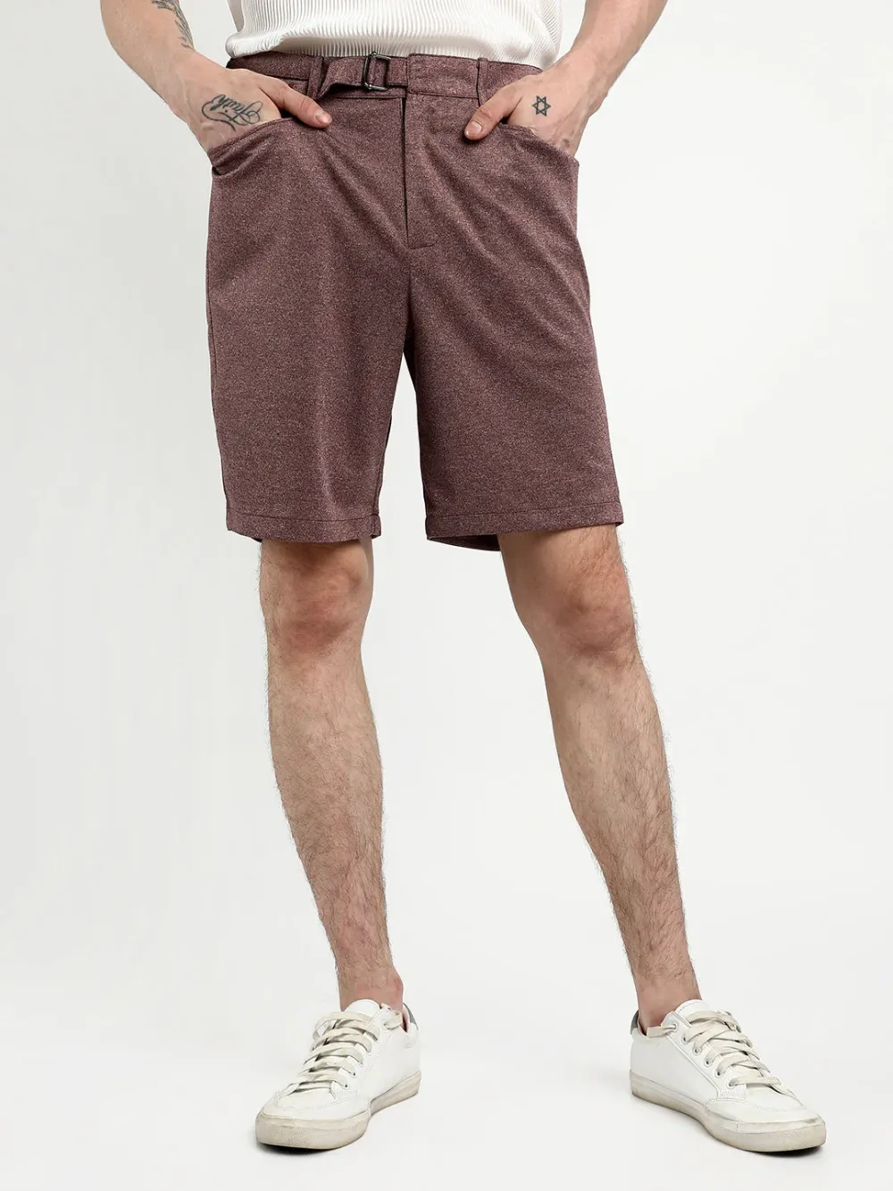 Brown Casual Style Mid Rise Shorts
