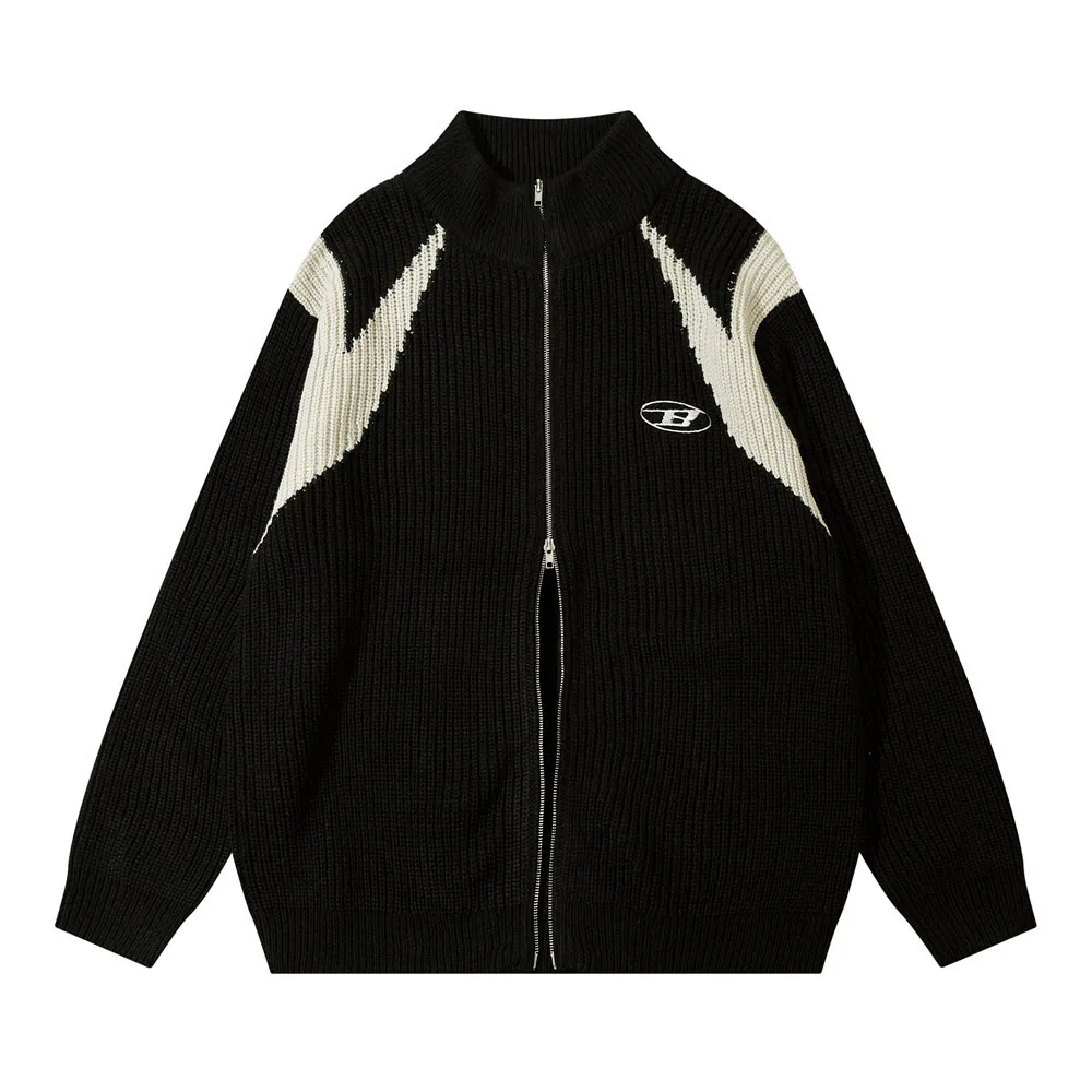 American Patchwork Zip-Up Knit Jacket