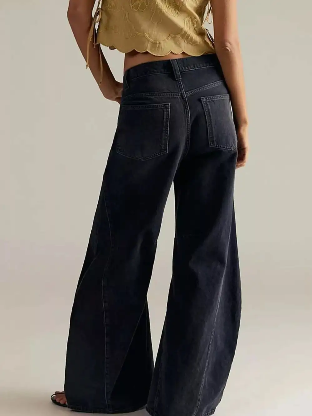 Clean Wide Leg Washed Denim Jeans